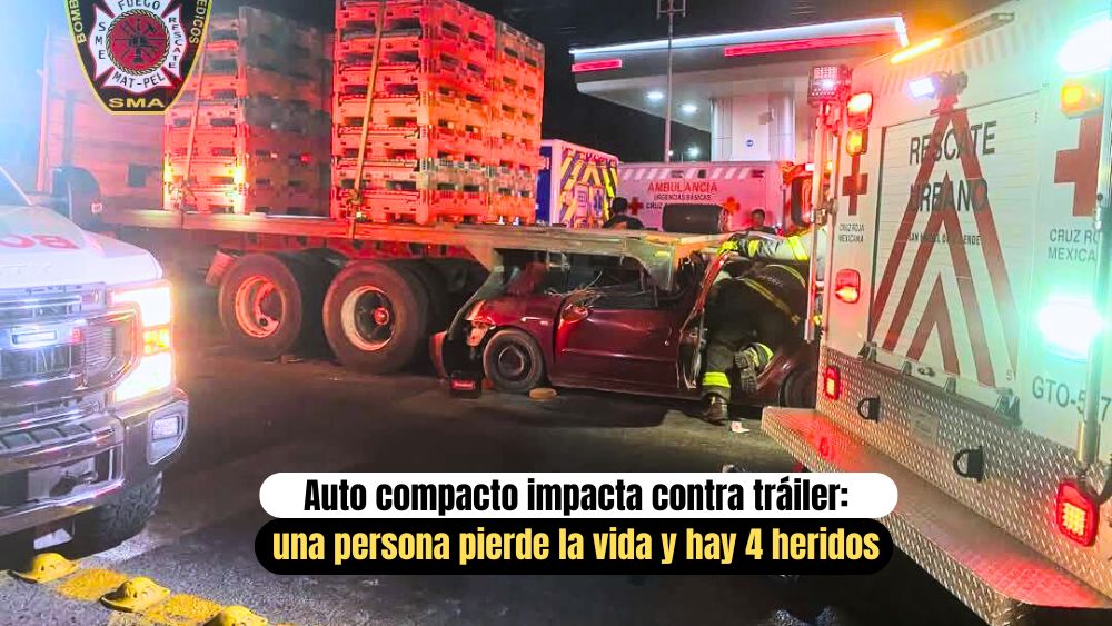 Trágico accidente en la carretera San Miguel–Comonfort deja una persona sin vida y 4 heridos