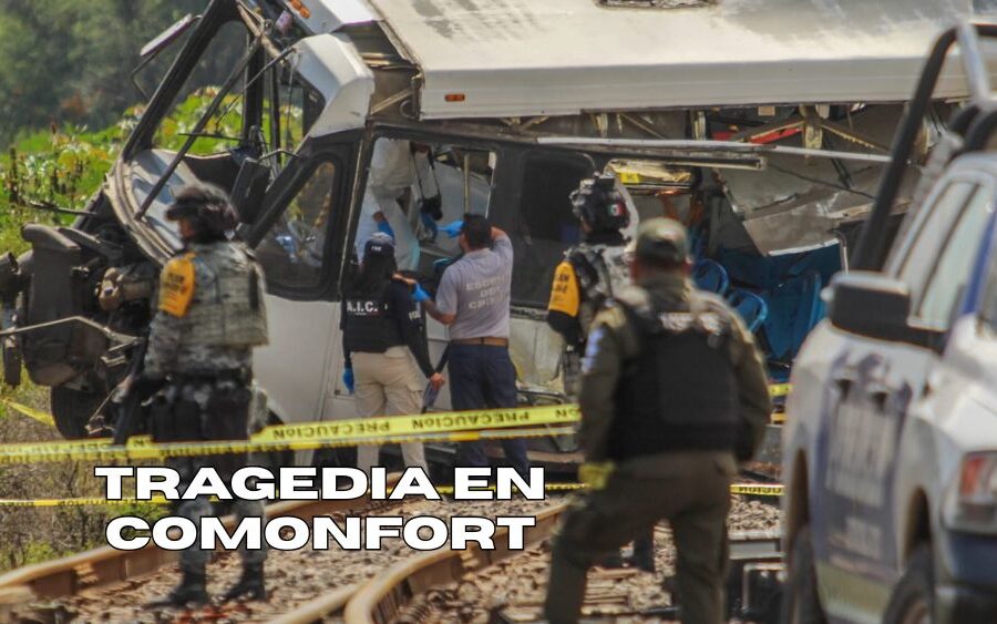 Tren embiste camión de pasajeros en Comonfort; 5 personas fallecen y 17 resultan heridas