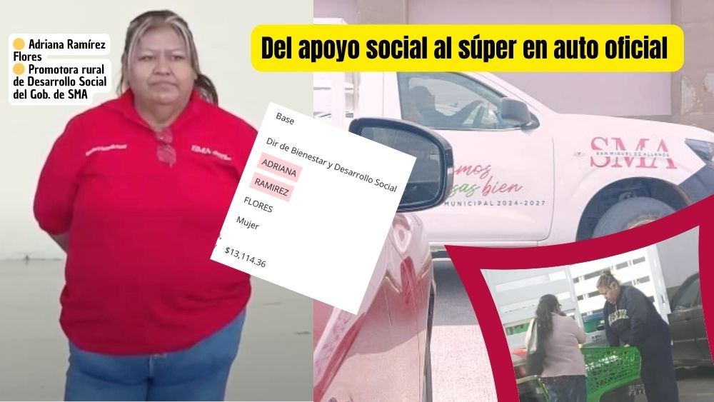 Empleada del Gobierno de San Miguel de Allende surte su despensa en vehículo oficial