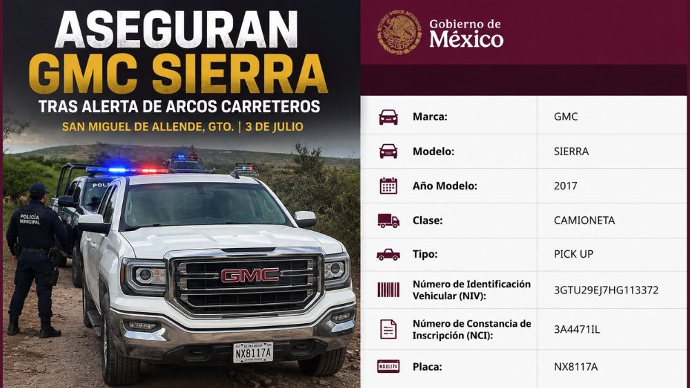 Cae camioneta con ‘pendientes con la ley’; la detectan y aseguran tras persecución en San Miguel de Allende